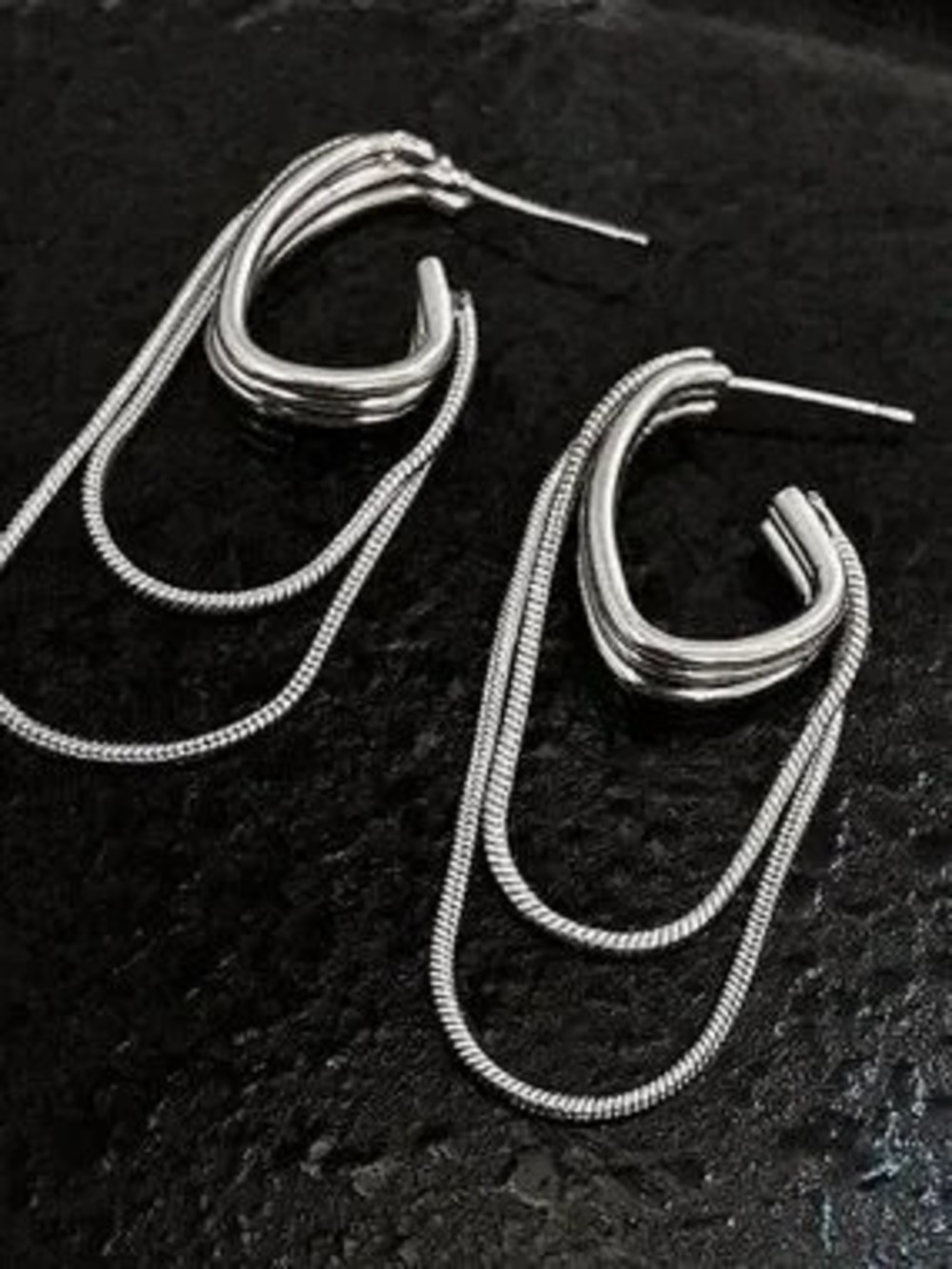 Silver Multi-Chain Hoop Drop Earrings